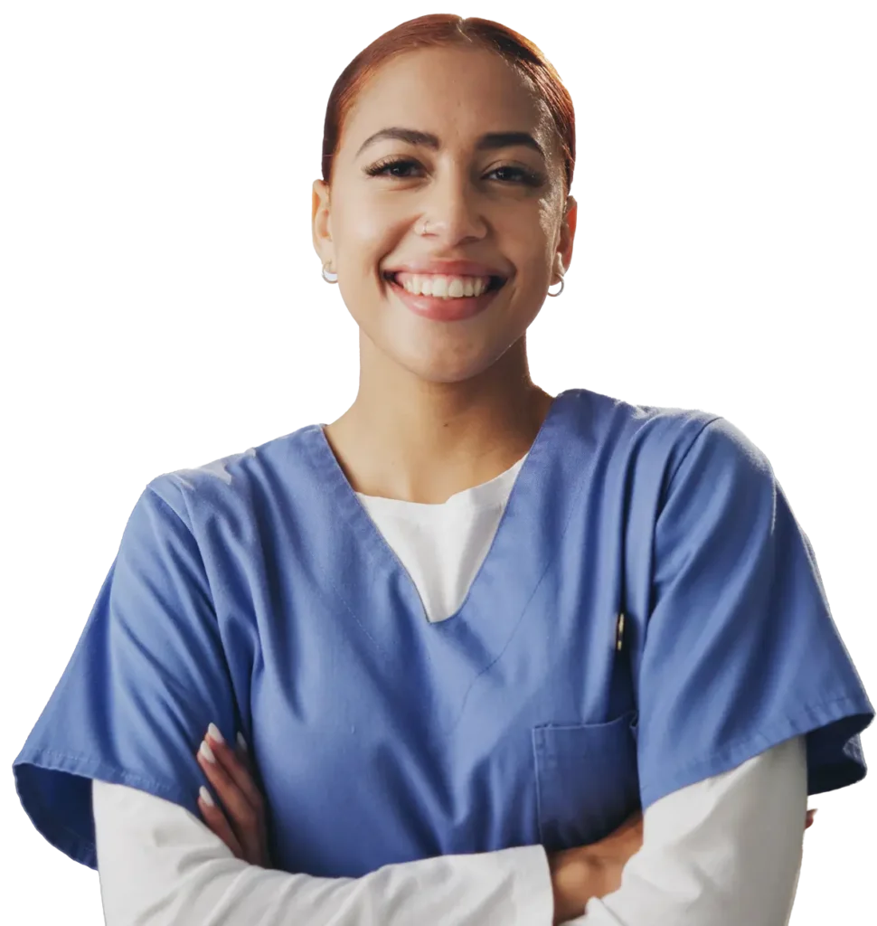 Smiling nurse with arms folded