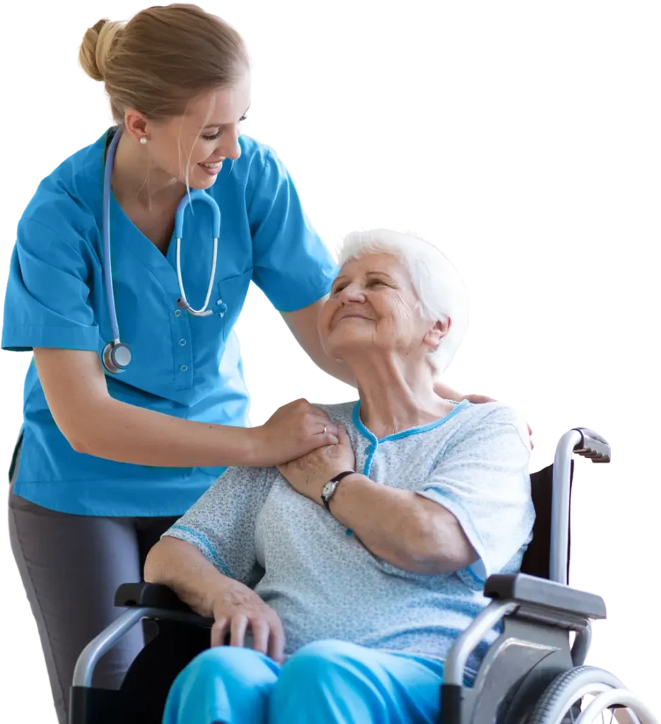 Nurse with a patient in a wheelchair
